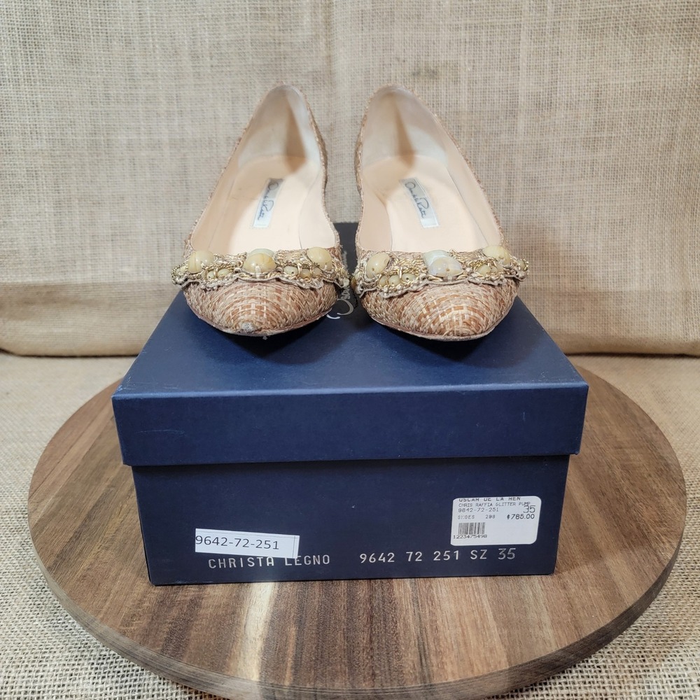 Oscar de la Renta Heels Embellished Woven Kitten Pumps Women's Euro Size 35 US 5